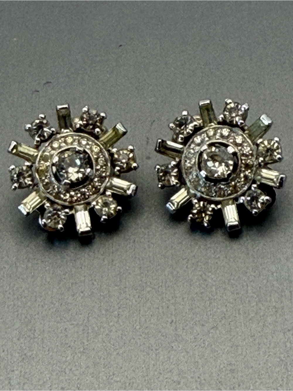 Penni Silver Tone Crystal Sunburst Stud Earrings - Signed